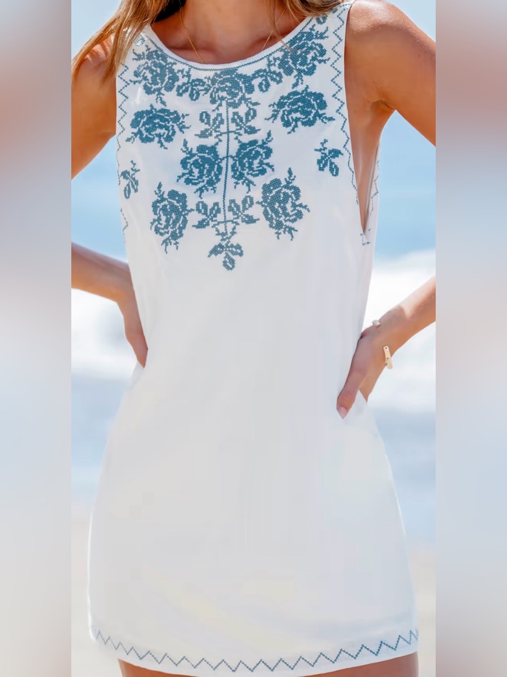 Embroidered Floral Shift Mini Dress